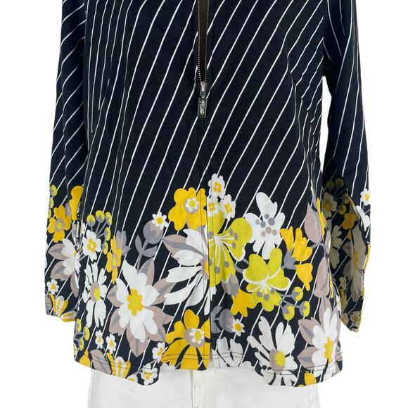 Bob Mackie Diagonal Stripe Multi-Floral Ponte Knit Jacket Gray Size S - Picture 4 of 7